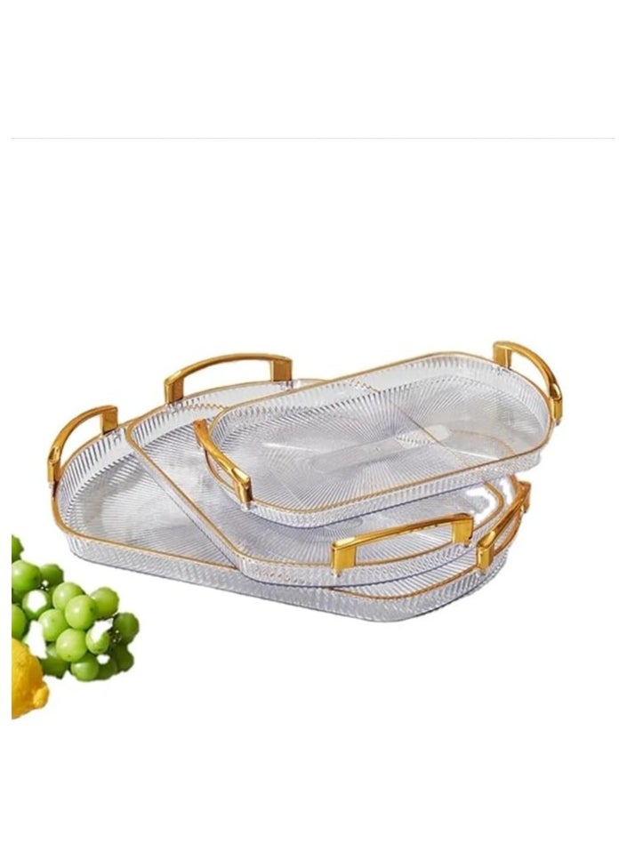 Generic 3 in 1 Acrylic Serving/Decorative Tray with Gold handle, Fruit/Dessert/Drinks/Coffee/Tea Display tray. Transparent,Durable and Beautiful Tray for kitchen,Home,Hotel and Bar (Rectangular)  - Image 2