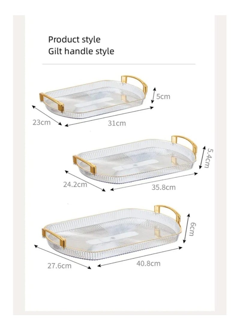 Generic 3 in 1 Acrylic Serving/Decorative Tray with Gold handle, Fruit/Dessert/Drinks/Coffee/Tea Display tray. Transparent,Durable and Beautiful Tray for kitchen,Home,Hotel and Bar (Rectangular)  - Image 5