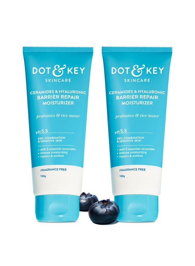 Dot & Key Ceramides Moisturizer (Pack of 2, 100 gms each) with Hyaluronic for Intense Moisturizing | With Probiotic & Rice Water I Barrier Repair Cream | For Dry Skin, Normal Skin & Sensitive Skin - Image 1