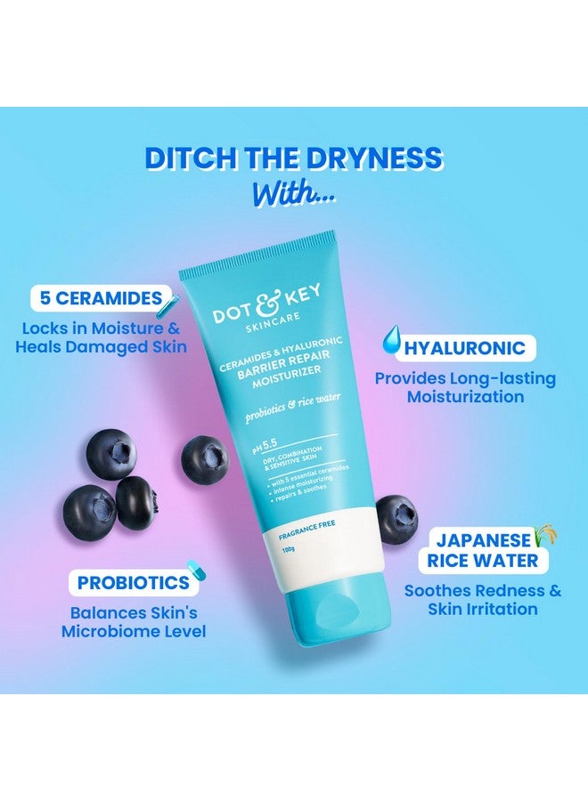 Dot & Key Ceramides Moisturizer (Pack of 2, 100 gms each) with Hyaluronic for Intense Moisturizing | With Probiotic & Rice Water I Barrier Repair Cream | For Dry Skin, Normal Skin & Sensitive Skin - Image 3