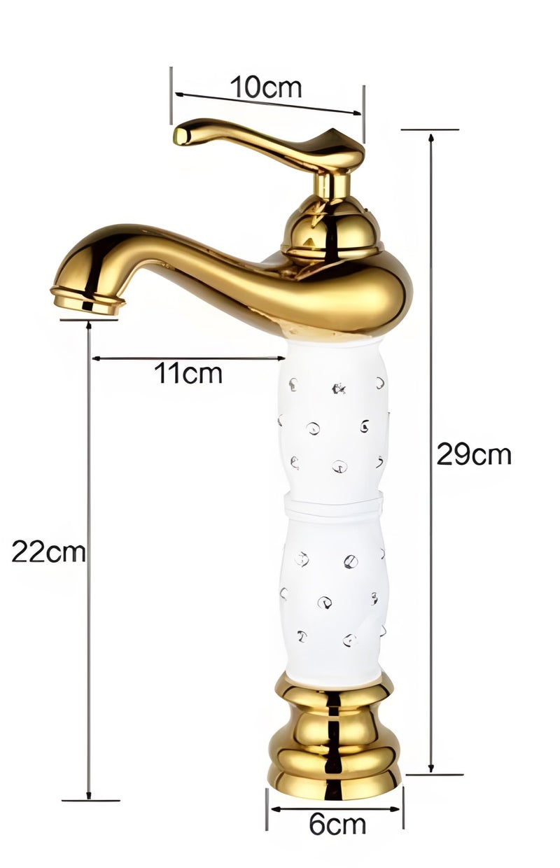 24x7 eMall White Gold Basin Tap Faucet Mixer Hot and Cold ~ 28 Cms Height Table Mounted with 2 Braided Connection Pipes 450mm (Without pop-up) (White Diamond) Brass Material - Image 5