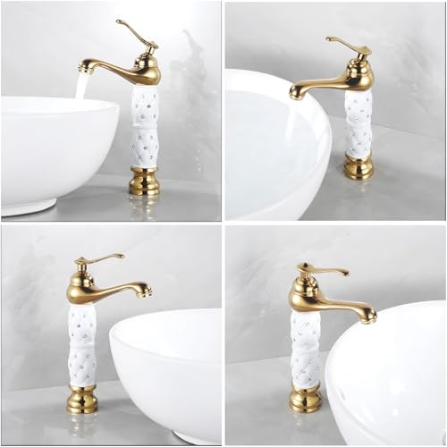 24x7 eMall White Gold Basin Tap Faucet Mixer Hot and Cold ~ 28 Cms Height Table Mounted with 2 Braided Connection Pipes 450mm (Without pop-up) (White Diamond) Brass Material - Image 2