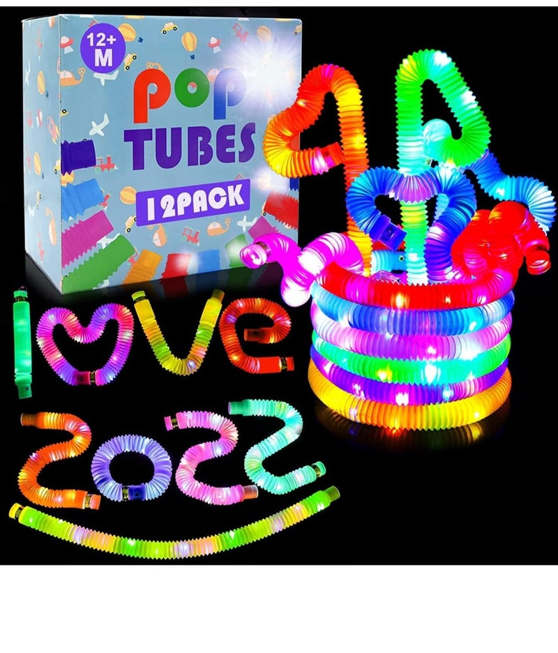 قبو سحري Pop It Glow Sticks Led Tube For Party Favors For Kids Birthday -12Pcs Return Gifts For Kids Birthday Toys For Kids Boys Girls/Glow Sticks Sensory Tubes/Led Glow Stick/Glow in The Dark Pop Goodie Bag - Image 1