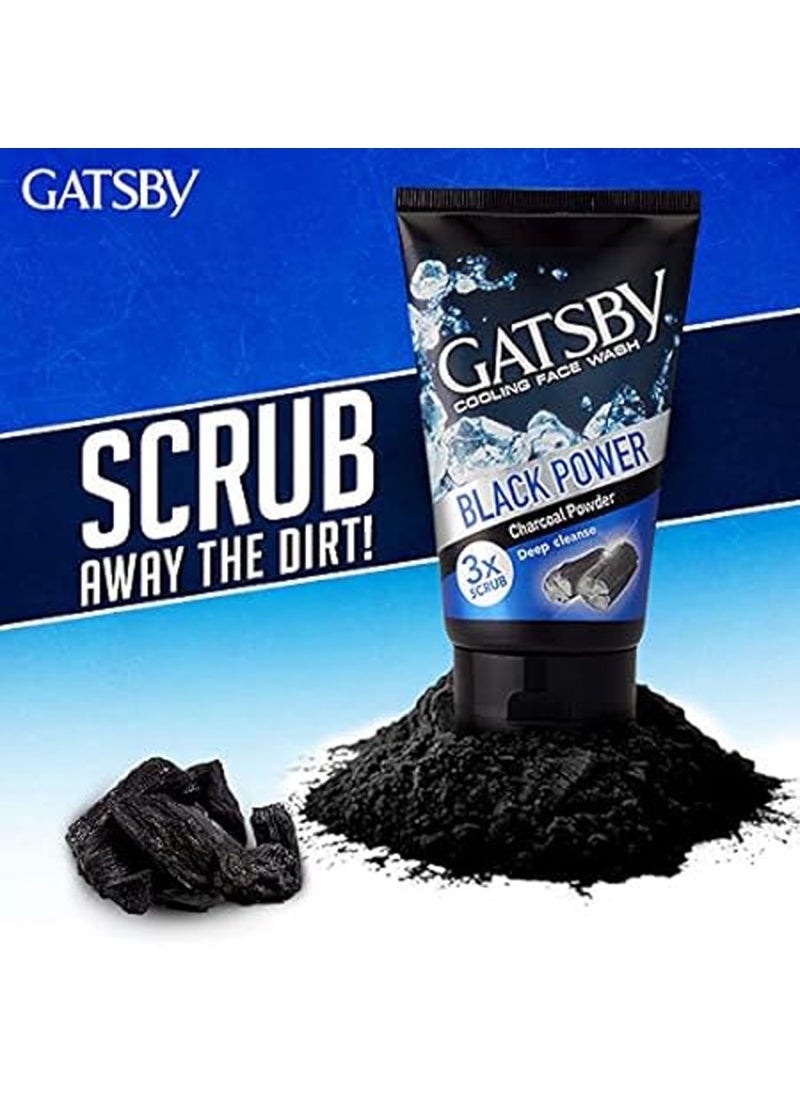GATSBY Gatsby Japan Cooling Face Wash Perfect Clean 50gm Set of 3 for men Contains Charcoal Powder Deep Cleanses Powered With 3X Scrub  - Image 3