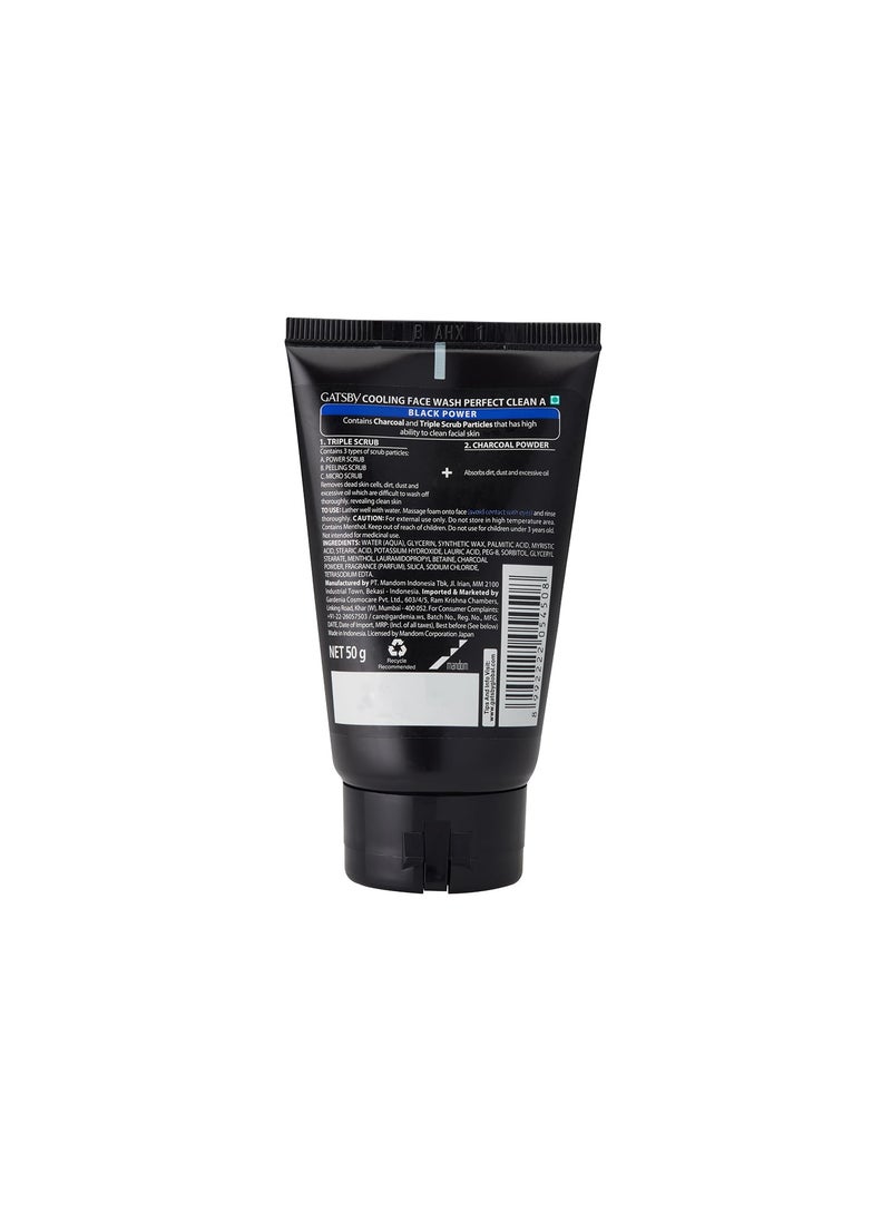 GATSBY Gatsby Japan Cooling Face Wash Perfect Clean 50gm Set of 3 for men Contains Charcoal Powder Deep Cleanses Powered With 3X Scrub  - Image 2