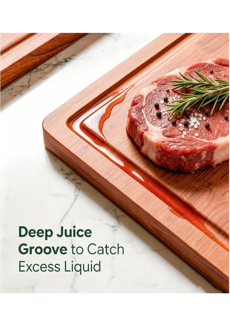 NIUB 3-Piece Bamboo Cutting Board Set, Double Sided Kitchen Chopping Boards with Juice Grooves, Side Handles, Non-Slip Mats & Hanging Hole, Wooden Cutting Board for Charcuterie, Meat, Vegetables, Fruit - Image 4