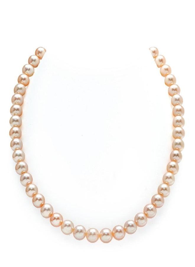 The Pearl Source THE PEARL SOURCE 7-8mm AAA Quality Round Peach Freshwater Cultured Pearl Necklace for Women in 18" Princess Length  - Image 4