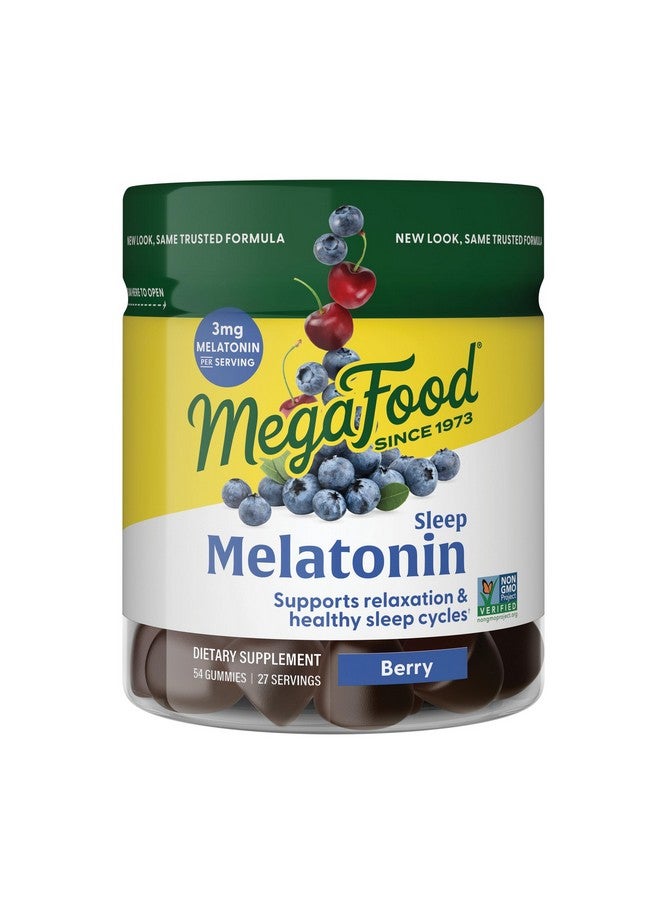 ميغافود MegaFood Melatonin Gummies - ميلاتونين 3 ملغ لكل وجبة للمساعدة على الاسترخاء والنوم - حلوى جيلاتينية للنوم للبالغين - بنكهة التوت، خالية من الكائنات المعدلة وراثيًا، نباتية معتمدة - 54 حلوى جيلاتينية (27 وجبة) - Image 1