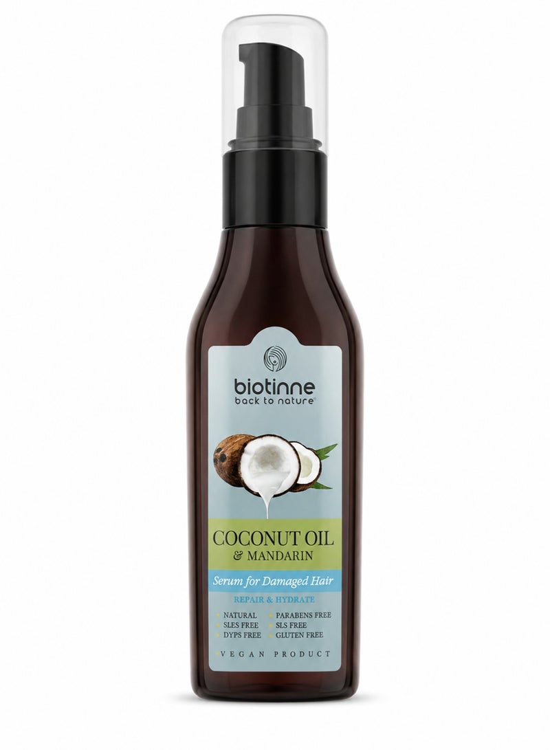 Biotinne Back to Nature Coconut Oil & Mandarin Serum for Damaged, Dry and Brittle Hair, Repair, Hydrate and Smooth, 60 ml - Image 1