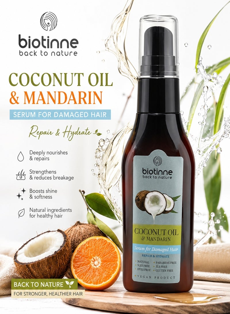Biotinne Back to Nature Coconut Oil & Mandarin Serum for Damaged, Dry and Brittle Hair, Repair, Hydrate and Smooth, 60 ml - Image 3