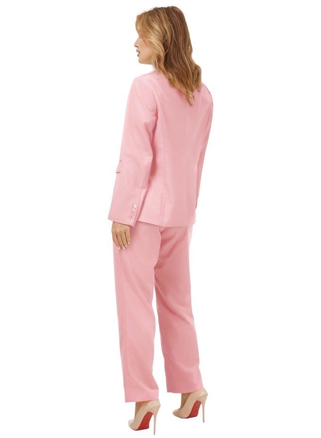 Kelyaa Women's 2 Piece Suit Notched Lapel One Button Slim Fit Business Office Work Tuxedo Blazer Pants Set, Pink, S - Image 5