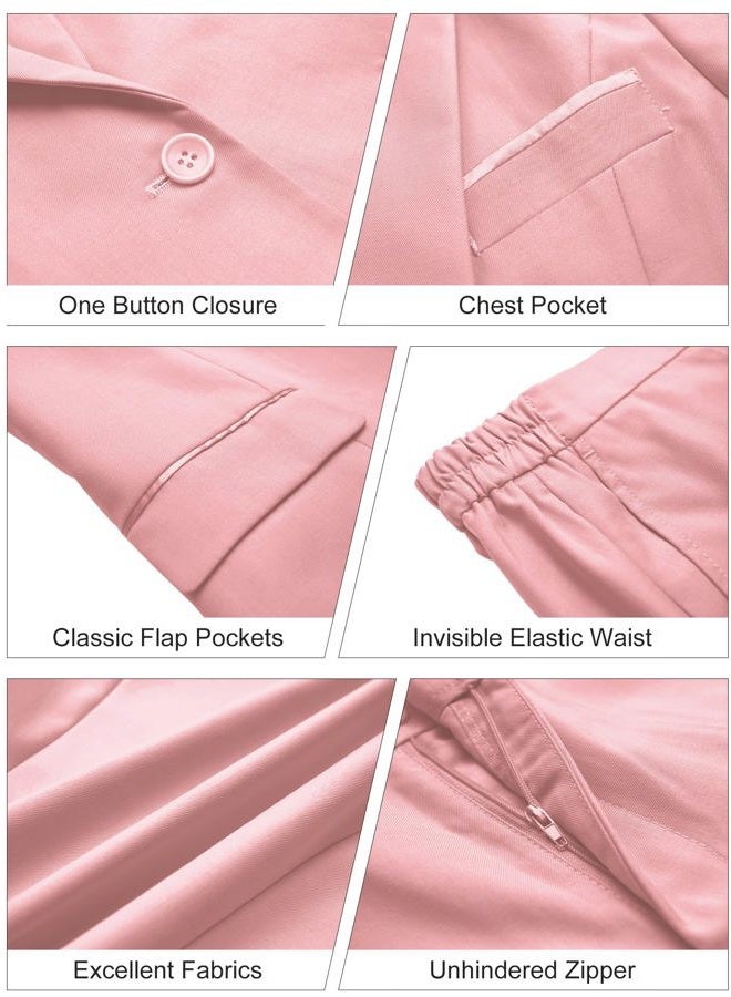 Kelyaa Women's 2 Piece Suit Notched Lapel One Button Slim Fit Business Office Work Tuxedo Blazer Pants Set, Pink, S - Image 4