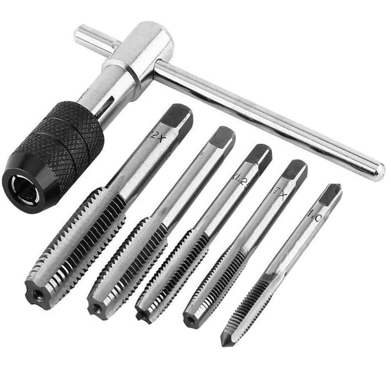 Mesee 6 Pcs Tap Wrench Tool Set Adjustable THandle Tap Holder Wrench with Machine Screw Thread Metric Plug Taps M3 M4 M5 M6 M8 Taps for MetalAluminumPlasticWood