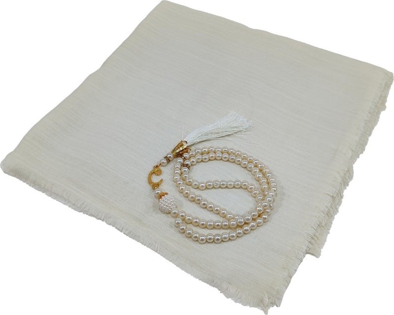 Sin@rasta Mawlid Gift Flamed Writing Set Gift Scarf 100X100CM Distribution-Inci 99 Prayer Beads Gift-Cream  - Image 2