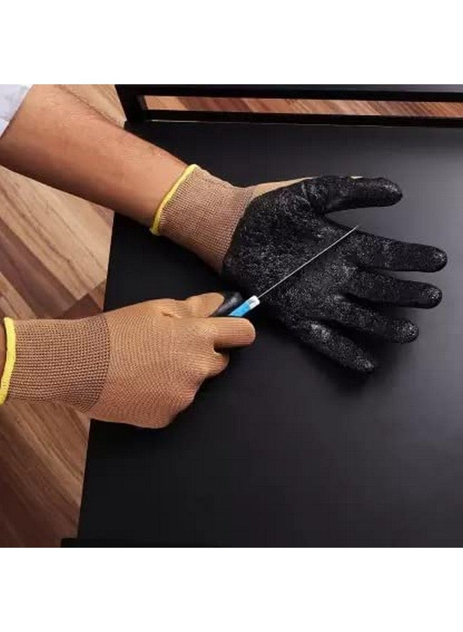 Stylera STYLERA Nylon Knitted Latex Rubber Coated Safety Hand Protection Work Gloves Kitchen Gardening Heavy Duty Reusable Washable Gloves For Men Women (BROWN ON BLACK, PACK OF 5 PAIR) - Image 2
