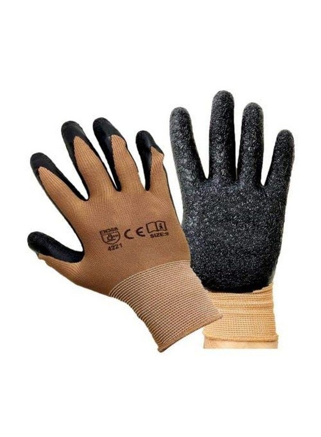 Stylera STYLERA Nylon Knitted Latex Rubber Coated Safety Hand Protection Work Gloves Kitchen Gardening Heavy Duty Reusable Washable Gloves For Men Women (BROWN ON BLACK, PACK OF 5 PAIR) - Image 4