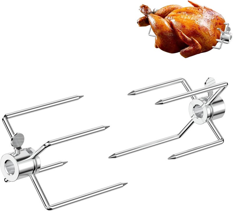 Skyflame Heavy Duty Stainless Steel Rotisserie Meat Forks - Fits 1/2-Inch and 3/8-Inch Hexagon & 3/8-Inch and 5/16-Inch Square Spit Rods - Image 1