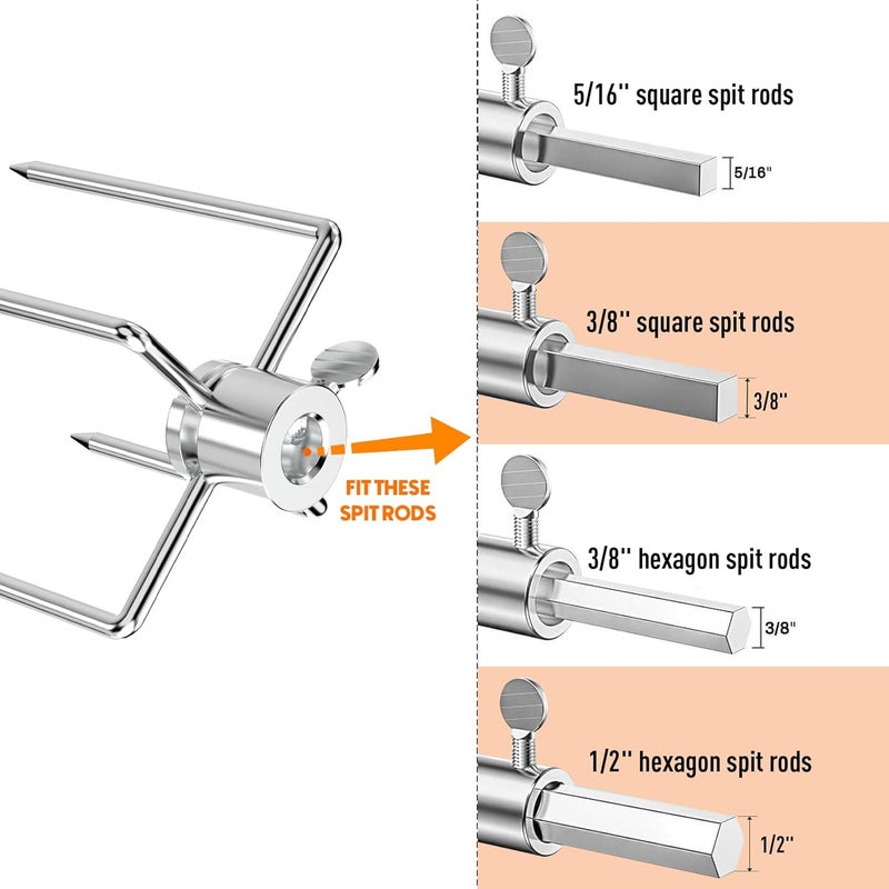Skyflame Heavy Duty Stainless Steel Rotisserie Meat Forks - Fits 1/2-Inch and 3/8-Inch Hexagon & 3/8-Inch and 5/16-Inch Square Spit Rods - Image 3