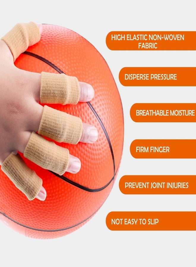 Skylety 30 Pieces Finger Sleeves with 1 Storage Bag, Thumb Splint Brace Support Protector Breathable Elastic Finger Tape for Pain Relief Arthritis Trigger Sports Basketball Baseball(Beige) - Image 3