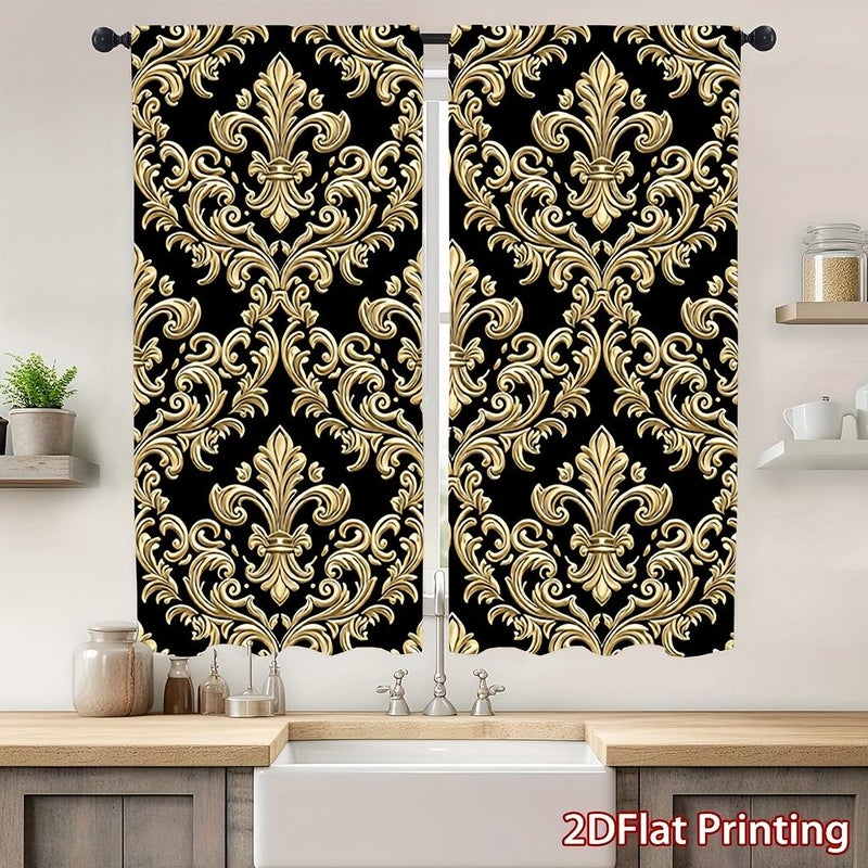 2pcs European Classical Floral Pattern Printed Curtains 39.37x102.36 Inch Soft Light Privacy Protection Rod Pocket For Living Room Kitchen Bedroom Study Balcony Hotel Restaurant Apartment - Image 3
