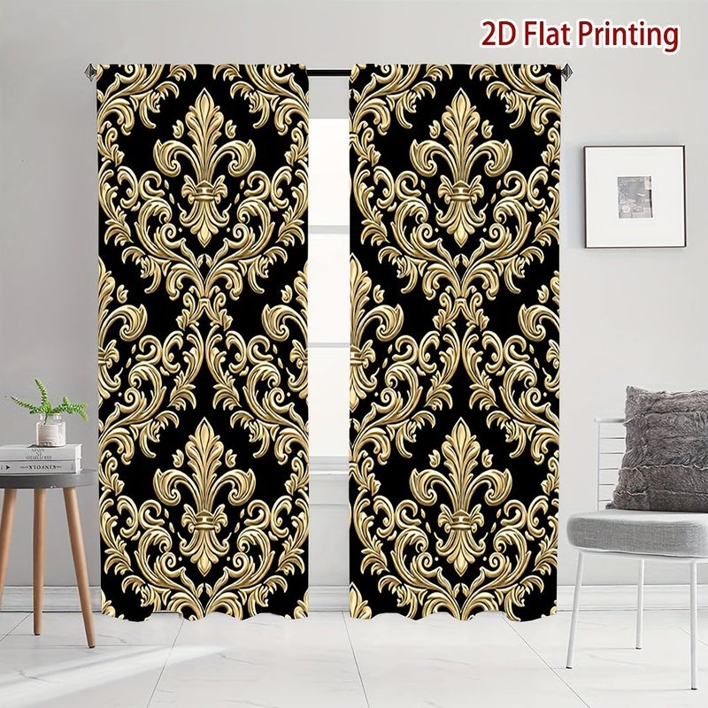 2pcs European Classical Floral Pattern Printed Curtains 39.37x102.36 Inch Soft Light Privacy Protection Rod Pocket For Living Room Kitchen Bedroom Study Balcony Hotel Restaurant Apartment - Image 2