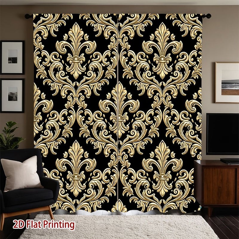 2pcs European Classical Floral Pattern Printed Curtains 39.37x102.36 Inch Soft Light Privacy Protection Rod Pocket For Living Room Kitchen Bedroom Study Balcony Hotel Restaurant Apartment - Image 5