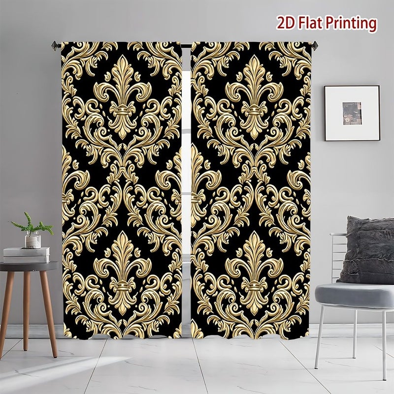 2pcs European Classical Floral Pattern Printed Curtains 39.37x102.36 Inch Soft Light Privacy Protection Rod Pocket For Living Room Kitchen Bedroom Study Balcony Hotel Restaurant Apartment - Image 1