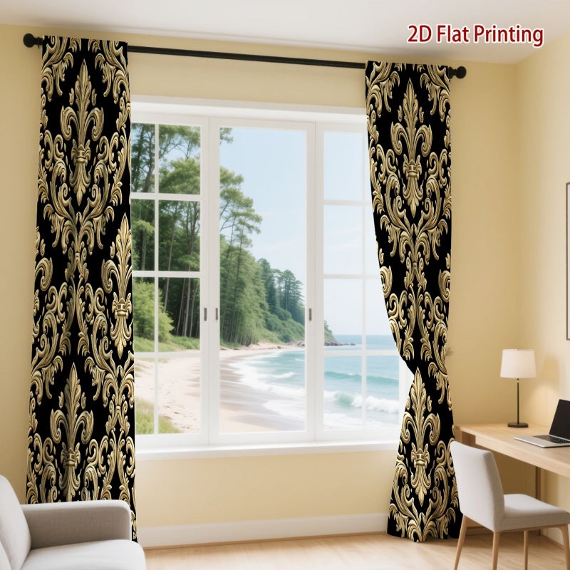 2pcs European Classical Floral Pattern Printed Curtains 39.37x102.36 Inch Soft Light Privacy Protection Rod Pocket For Living Room Kitchen Bedroom Study Balcony Hotel Restaurant Apartment - Image 4