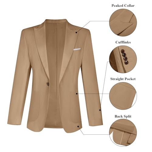 Diaryan Men Suits Linen Formal Tuxedo Regular Fit Blazer 2 Piece Khaki One Button Solid Jacket and Pants for Prom Wedding XS - Image 4