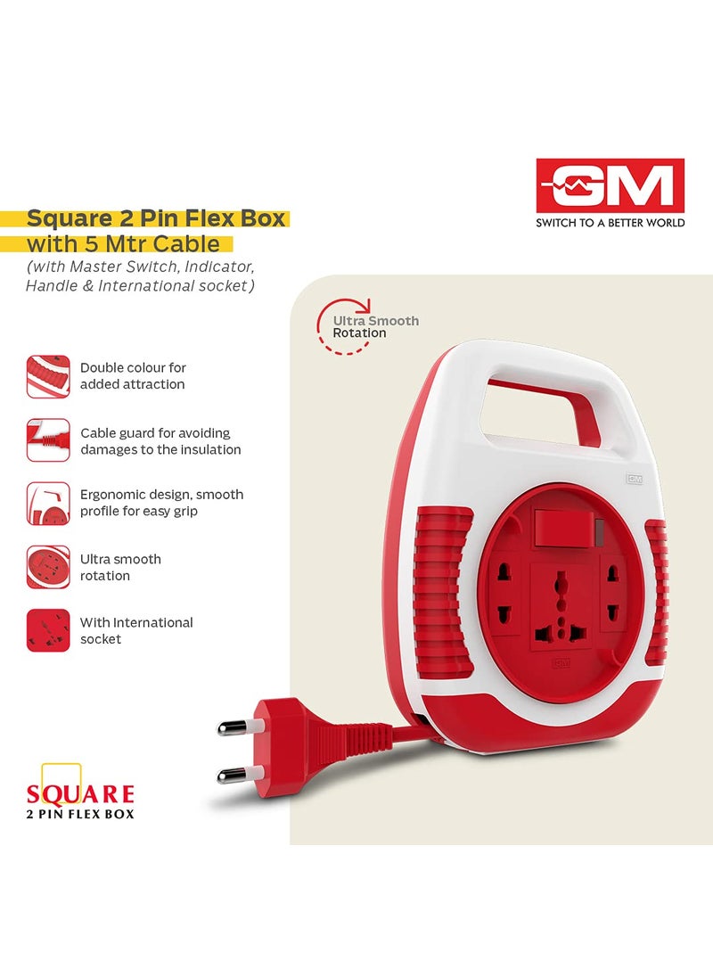 GM GM 3040 240V Square 2 Pin Flex Box 5 Metre with Handle Indicator International Socket Red and White  - Image 2