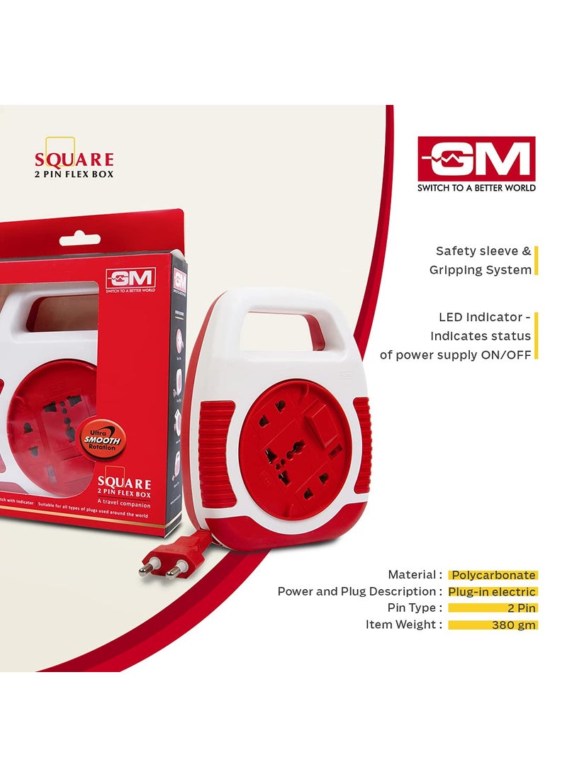 GM GM 3040 240V Square 2 Pin Flex Box 5 Metre with Handle Indicator International Socket Red and White  - Image 3