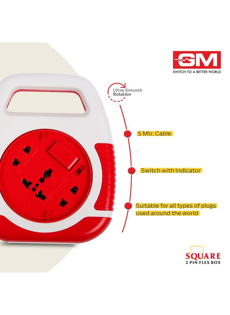 GM GM 3040 240V Square 2 Pin Flex Box 5 Metre with Handle Indicator International Socket Red and White  - Image 5