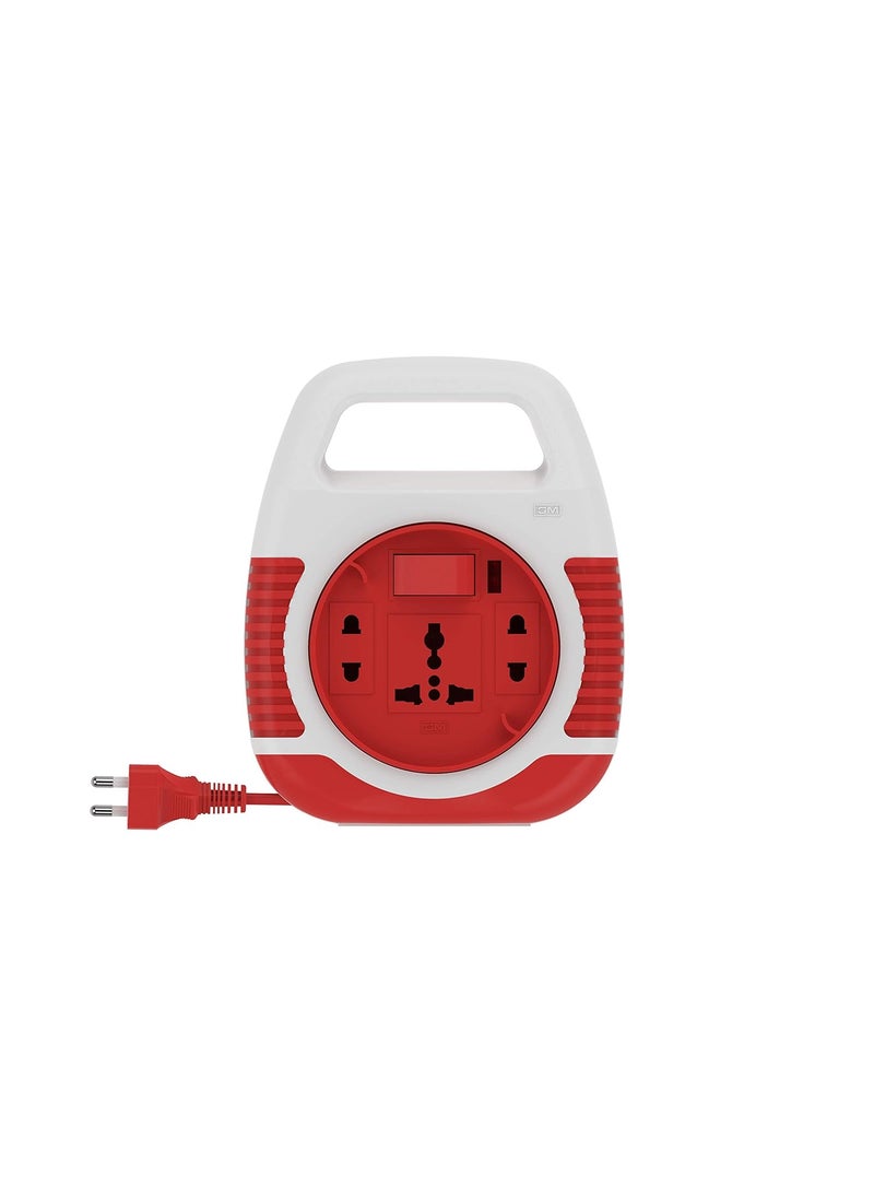 GM GM 3040 240V Square 2 Pin Flex Box 5 Metre with Handle Indicator International Socket Red and White  - Image 1