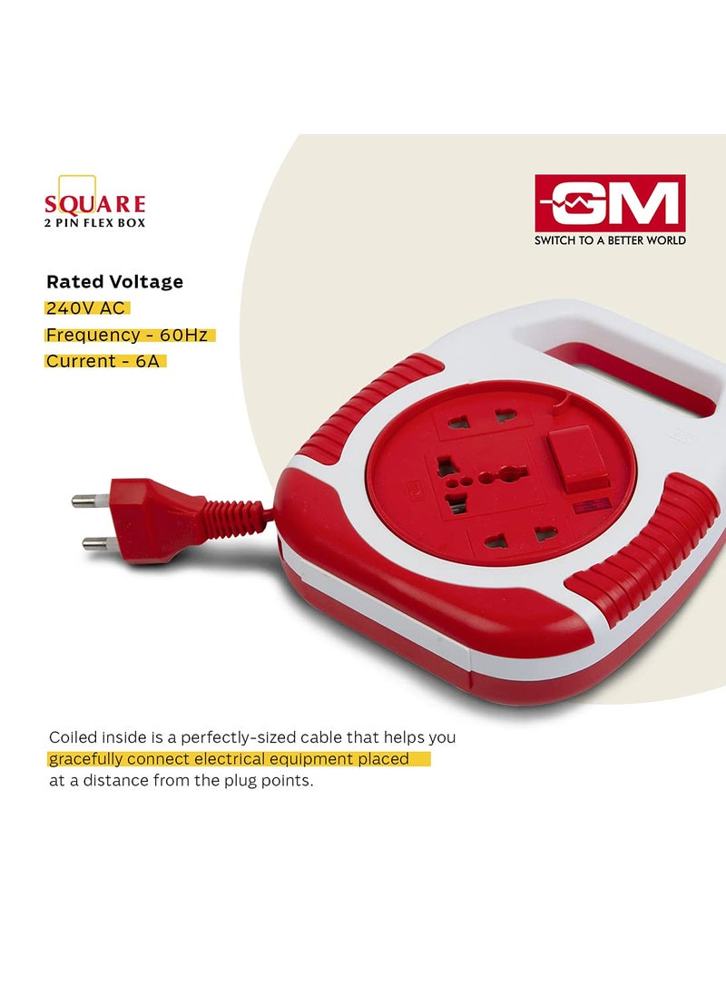 GM GM 3040 240V Square 2 Pin Flex Box 5 Metre with Handle Indicator International Socket Red and White  - Image 4