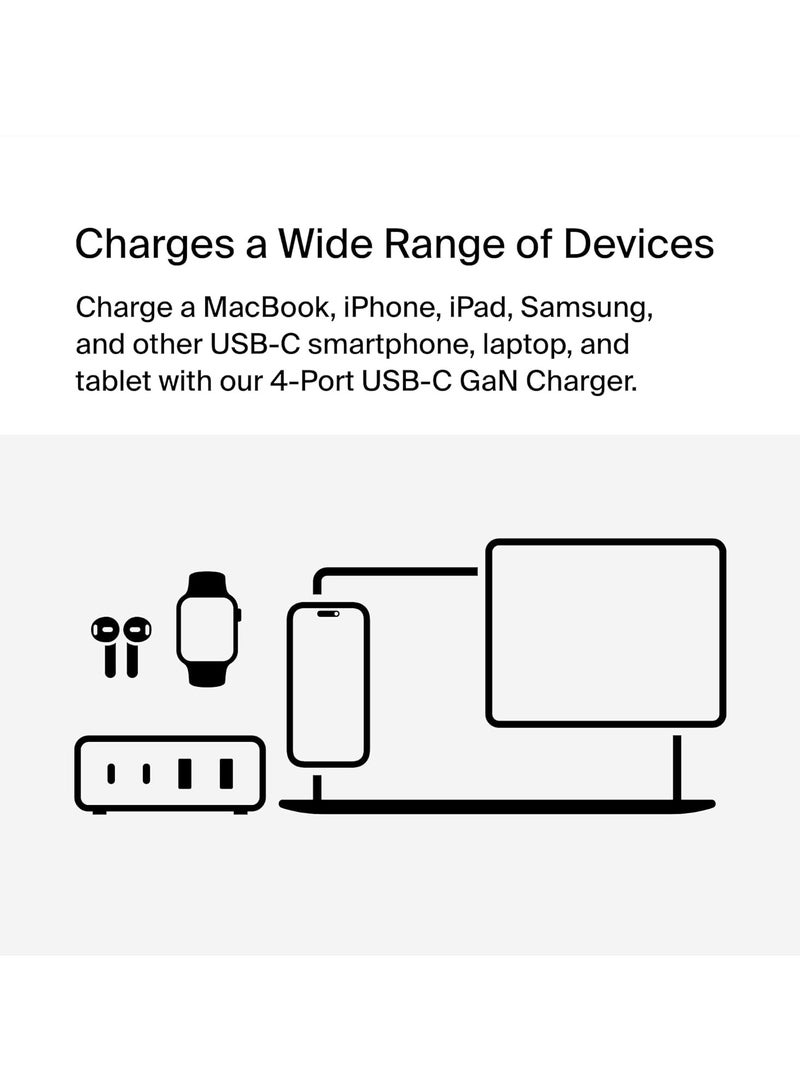 Belkin 108W GaN USB Charging Station for Multiple Devices, 2 USB Type C and 2 USB A Fast Desktop Charger Dock Hub for MacBook, Pro, Air, iPhone, Plus, Pro, Max, iPad, Samsung Galaxy, Pixel and More  - Image 2