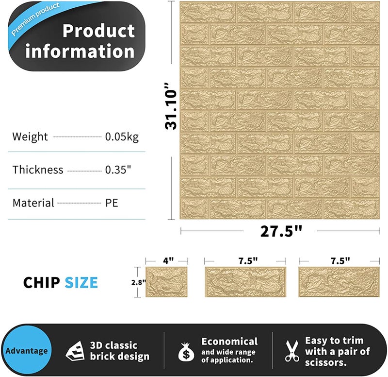 PEGASO 3D Peel and Stick 5 pcs of 30.3 x 27.5 Inch (29 Sq. Feet Coverage) Wall Panels Stickers PE Foam Self-Adhesive Wallpaper DIY Waterproof Modern Style for Living Room Bedroom Kitchen Background Wall Decoration (5 pcs of 30.3 x 27.5 Inch | 29 Sq. Feet Coverage) - Image 5