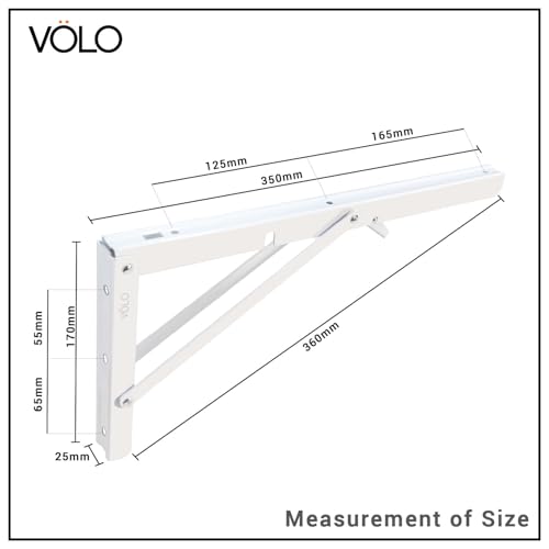 Volo Heavy Duty 14" Foldable Mild Steel Racks, Shelf Bracket, l Bracket, Wall Brackets, Wall Angle Bracket, Folding Table Bracket with Fittings for fold Down Steel Table. (Color:White) - Image 2