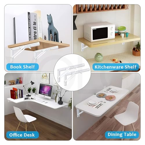 Volo Heavy Duty 14" Foldable Mild Steel Racks, Shelf Bracket, l Bracket, Wall Brackets, Wall Angle Bracket, Folding Table Bracket with Fittings for fold Down Steel Table. (Color:White) - Image 4
