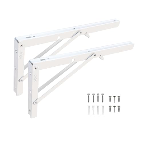 Volo Heavy Duty 14" Foldable Mild Steel Racks, Shelf Bracket, l Bracket, Wall Brackets, Wall Angle Bracket, Folding Table Bracket with Fittings for fold Down Steel Table. (Color:White) - Image 1