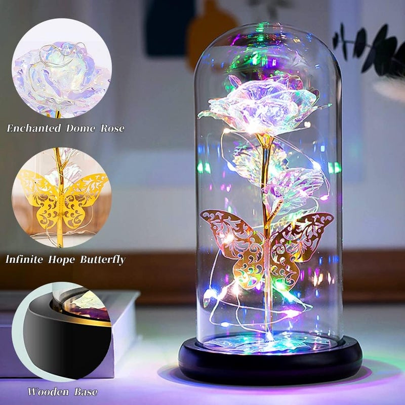 AMENDAS Forever Rose Gift for Her Galaxy Glass Rose Flower and Butterfly with Led Light Great Gift Ideas for Valentines Day Mothers Day Birthday Anniversary Engagement - Image 2