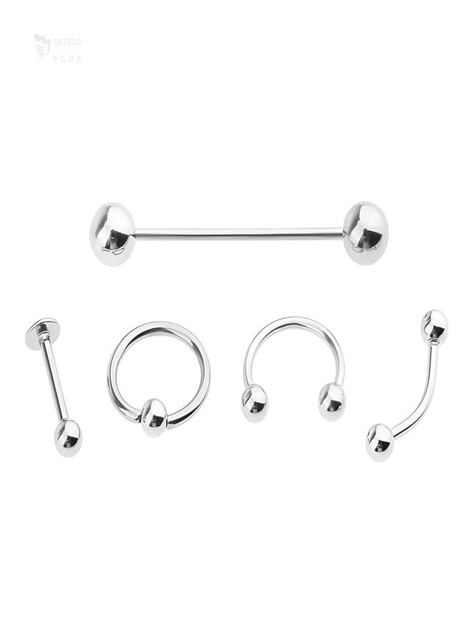 SHIELD PLUS Body Piercing Jewelry Combo Set for Men & Women – Stainless Steel Nose Ring, Septum Ring, Eyebrow Barbell, Lip Stud, Cartilage & Tragus Piercing (5pcs) - Image 1