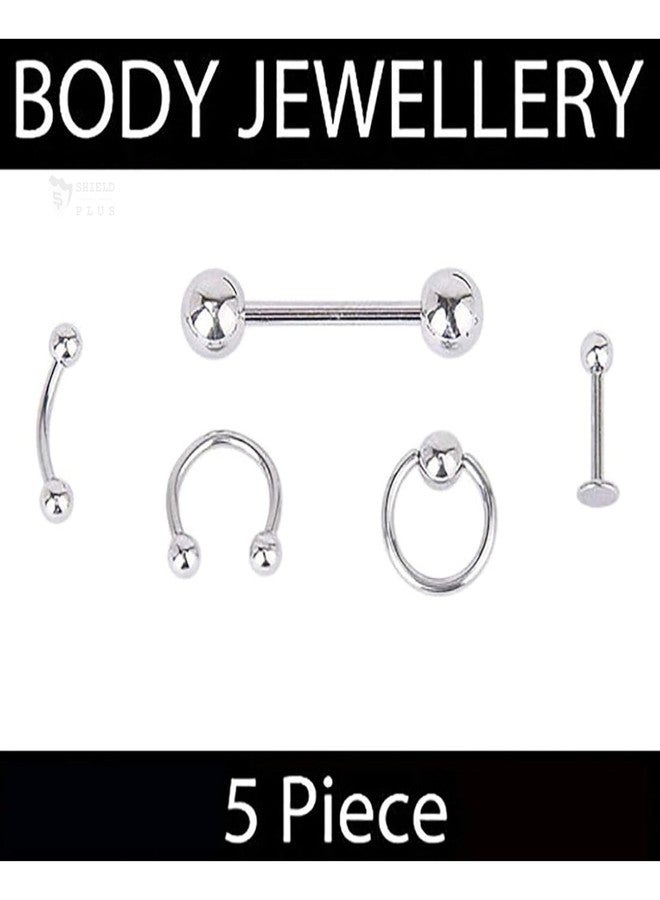 SHIELD PLUS Body Piercing Jewelry Combo Set for Men & Women – Stainless Steel Nose Ring, Septum Ring, Eyebrow Barbell, Lip Stud, Cartilage & Tragus Piercing (5pcs) - Image 5