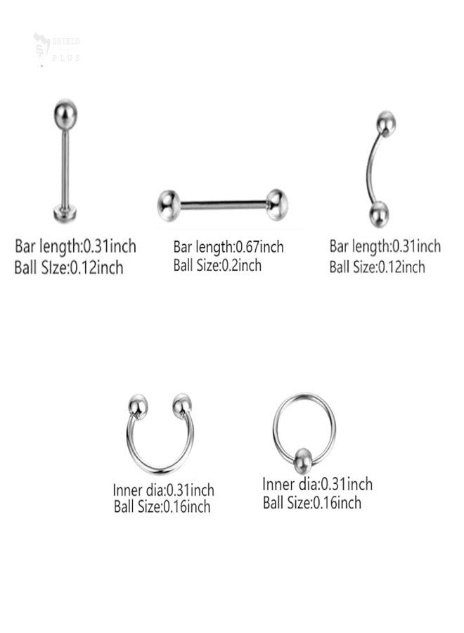 SHIELD PLUS Body Piercing Jewelry Combo Set for Men & Women – Stainless Steel Nose Ring, Septum Ring, Eyebrow Barbell, Lip Stud, Cartilage & Tragus Piercing (5pcs) - Image 3
