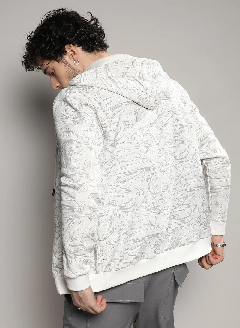 Campus Sutra Men's White & Black Contrast Fluid Zip Front Hoodie