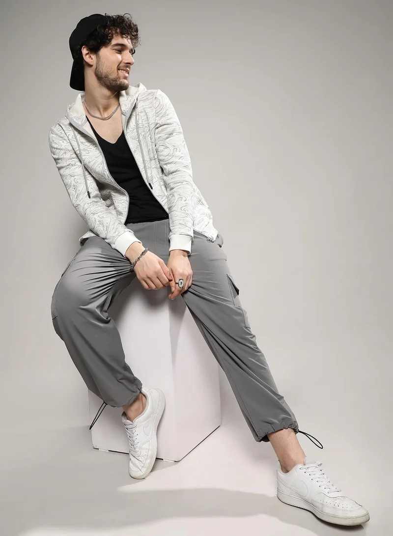 Campus Sutra Men's White & Black Contrast Fluid Zip Front Hoodie