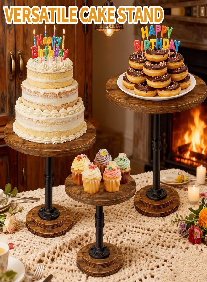 LLAXERGU Cake Stand Rustic Industrial Wood Round Cupcake Stands Cake Stand Set of 3 Dessert Table Display Set Serving Tray Decoration for Birthday Celebration Party Baby Shower - Image 5