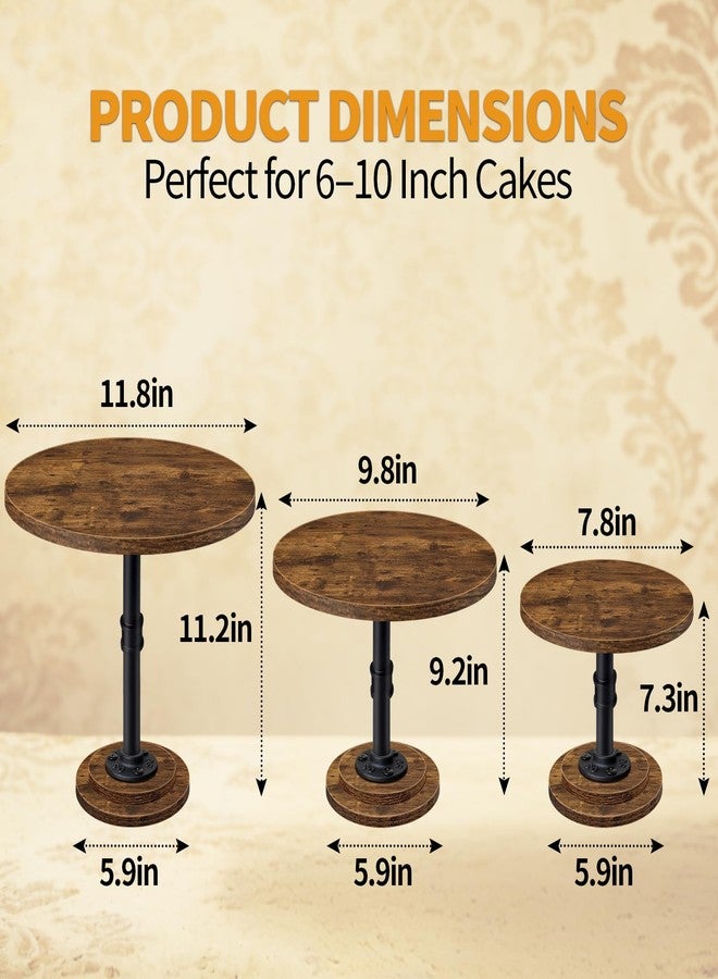 LLAXERGU Cake Stand Rustic Industrial Wood Round Cupcake Stands Cake Stand Set of 3 Dessert Table Display Set Serving Tray Decoration for Birthday Celebration Party Baby Shower - Image 2