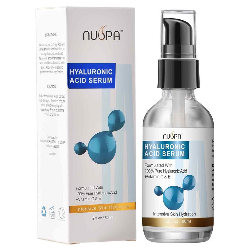 NUSPA 100 Pure Hyaluronic Acid Serum for Face Neck Body with Vitamin C Vitamin E for Skincare Hydrate Moisturizer Plump Skin Reduce Wrinkles Anti Aging Serum 2 Oz - Image 1