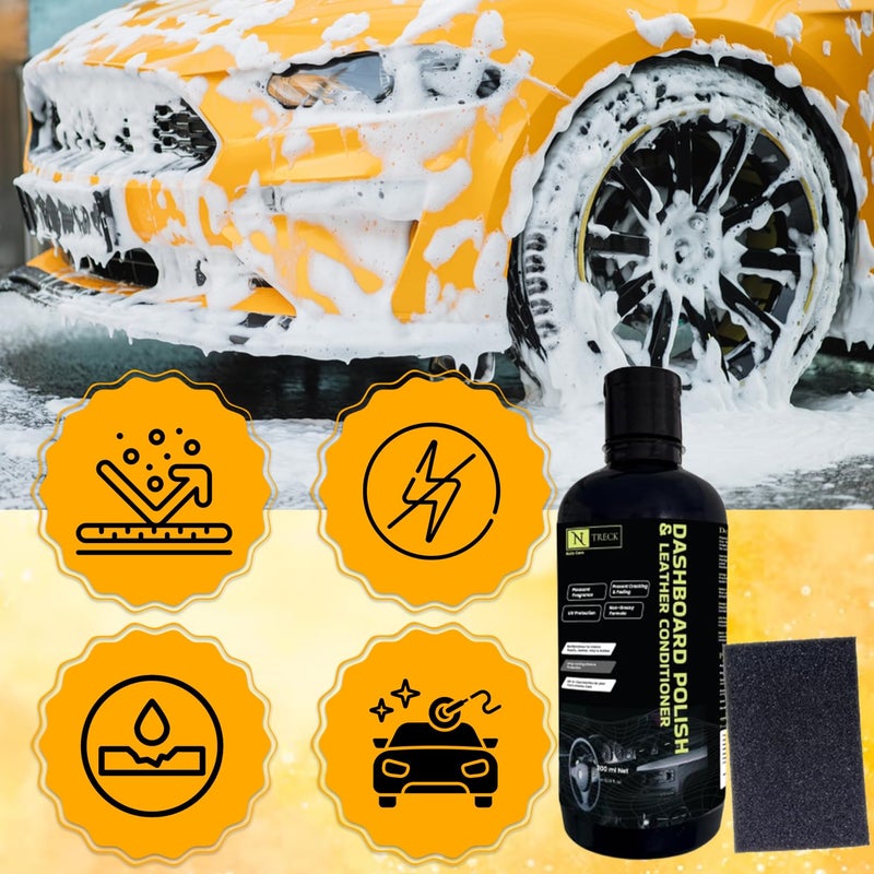 N Treck NTreck Car Dashboard Polish & Leather Conditioner - 300 ml | Polish for Interior Plastic, Leather, Vinyl & Rubber | Protection from UV Rays & Non-Greasy Formula with Pleasant Fragrance - Image 4