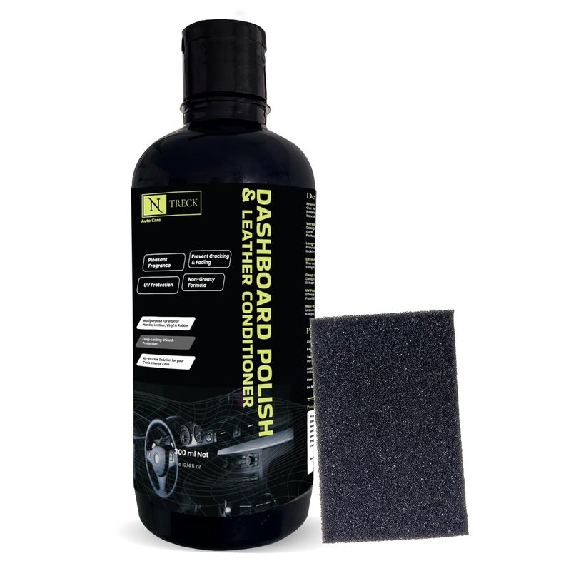 N Treck NTreck Car Dashboard Polish & Leather Conditioner - 300 ml | Polish for Interior Plastic, Leather, Vinyl & Rubber | Protection from UV Rays & Non-Greasy Formula with Pleasant Fragrance - Image 1